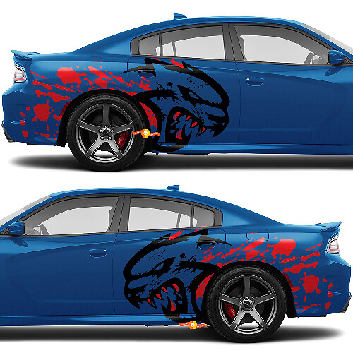 SRT Hellcat with Blood Side Rear Fender Decals Stickers Graphics for Dodge Charger or Challenger