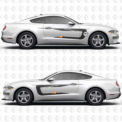 Side Doors Racing Stripes Vinyl Decal Sticker Graphics for Ford Mustang GT