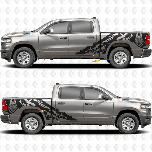 Wolf Mud Splash Bedside Vinyl Decal Sticker for Dodge Ram 1500