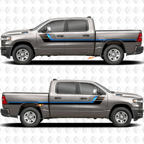 Retro Stripes Side Doors Bedside Stickers Decals Graphics for Dodge RAM 1500 1