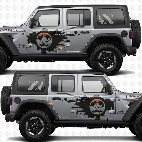 Camping Mountains Side Door Splash Vinyl Decal Kit for Jeep Wrangler 4-Door_1