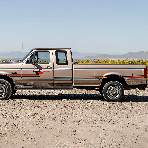 Retro Pin Stripe Stripes Decal Kit - Bedside Vinyl Sticker Set Side Graphics for Ford F250 1992 Super Cab