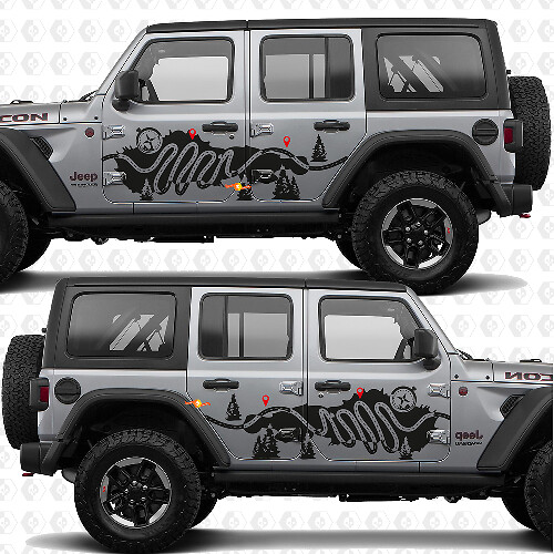 Trail Map Compass Nature Side Doors Stripes Vinyl decal sticker fit Jeep Wrangler