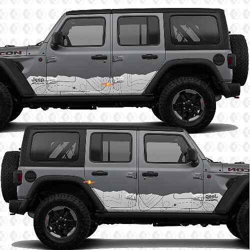 Topographic Map Side Doors Stripes Vinyl decal sticker fit Jeep Wrangler