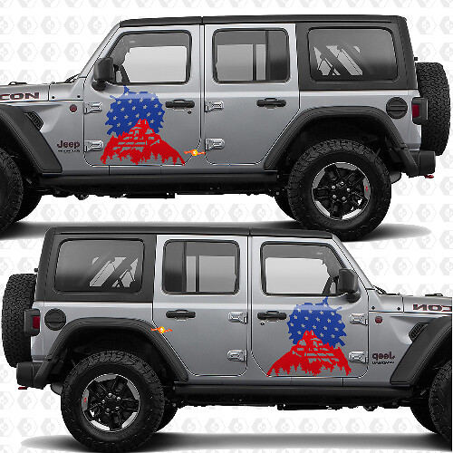 Mountains Sunset US Flag Side Doors Stripes Vinyl decal sticker fit Jeep Wrangler 1