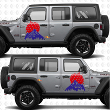 Mountains Sunset US Flag Side Doors Stripes Vinyl decal sticker fit Jeep Wrangler 2
