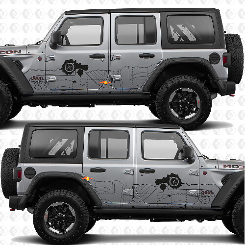 Topographic Map Compass Side Doors Stripes Vinyl decal sticker fit Jeep Wrangler 1
