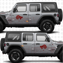 Topographic Map Compass Side Doors Stripes Vinyl decal sticker fit Jeep Wrangler 2