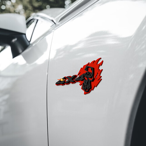 Flame Skull 4x4 Fender Badges Tailgate Emblem 3D Badge