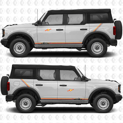 Retro Sunset Mountains Stripes Side Doors Vinyl Decal Sticker Graphics for Ford Bronco