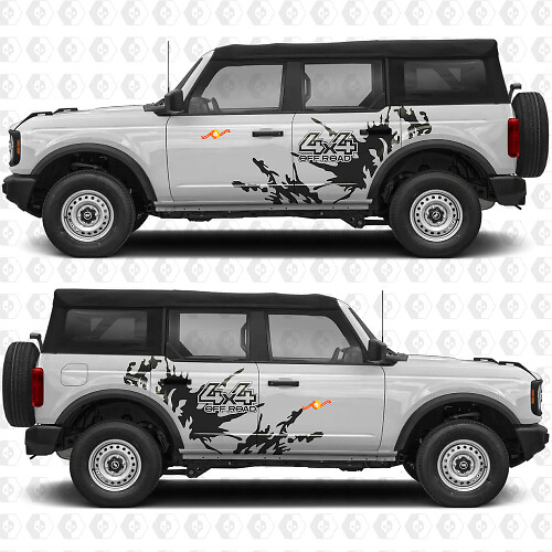 4x4 Off Road Splash Side Doors Vinyl Decal Sticker Graphics for Ford Bronco