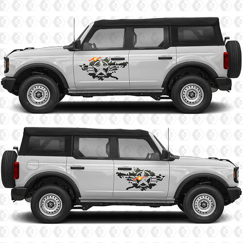 Military Star Splash Side Doors Vinyl Decal Sticker Graphics for Ford Bronco