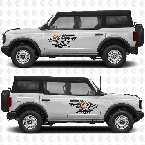 Military Star Splash Side Doors Vinyl Decal Sticker Graphics for Ford Bronco