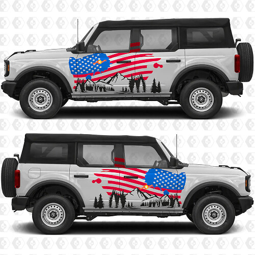 US USA Flag Mountains Side Doors Vinyl Decal Sticker Graphics for Ford Bronco 1