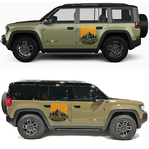 Overland Adventure Mountains and Topographic Map Side Doors Vinyl Decal for Jeep Recon  1