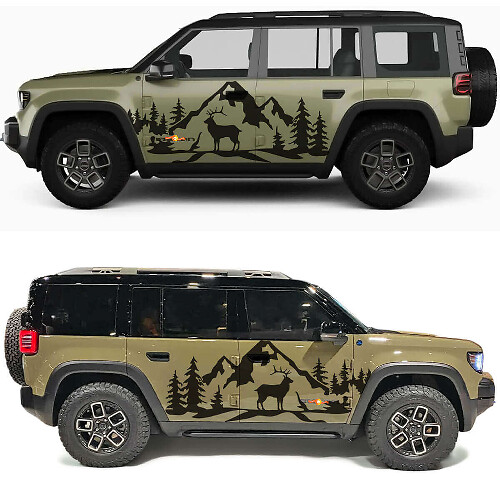 Deer Mountains and Trees Side Doors Vinyl Decal for Jeep Recon  1