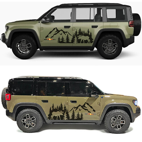 Moose Forest and Mountains Pines line Side Doors Vinyl Decal for Jeep Recon  1