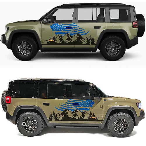 Mountains and Trees US Flag Side Doors Vinyl Decal for Jeep Recon  1