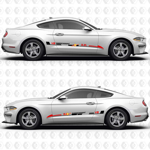 5.2L Supercharged V8 Aero Flow Stripes Side Door Vinyl Decal Sticker for Ford Mustang 2014-2024_1
