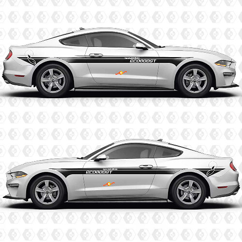 EcoBoost Premium Dual Parallel Stripes Side Doors Vinyl Decals Stickers for Ford Mustang 1
