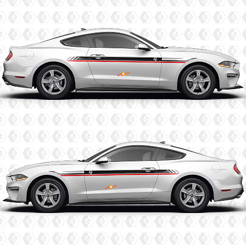 GT Dual Parallel Stripes Side Doors Vinyl Decals Stickers for Ford Mustang 1
