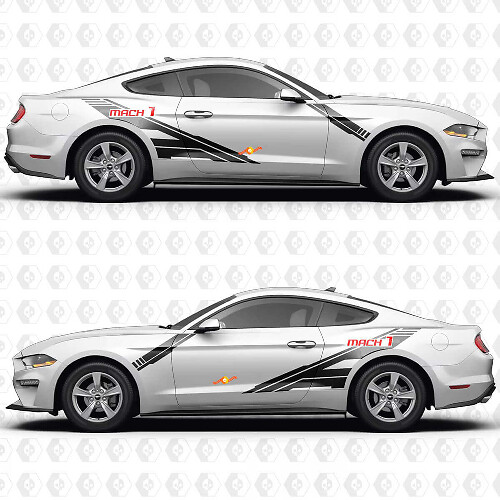 Mach 1 Forward Slash Design Side Doors Vinyl Decals Stickers for Ford Mustang 1