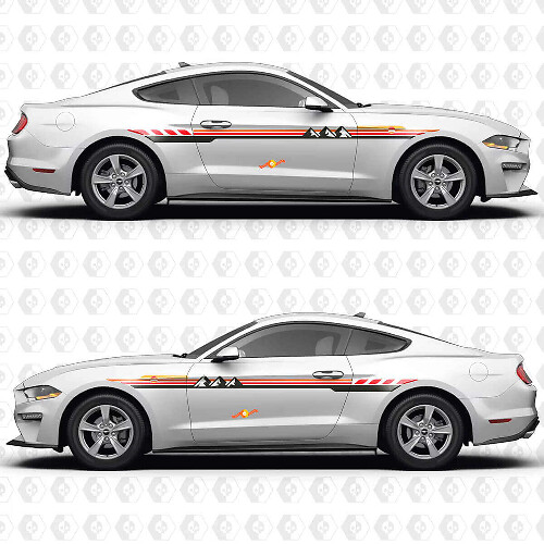 Mountains Sunset Retro Gradient Style Side Doors Vinyl Decals Stickers for Ford Mustang 1