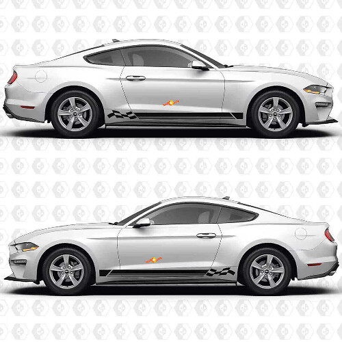 Checkered Flag and Triple Stripes Side Vinyl Decal Sticker for Ford Mustang