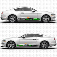 V6 Mustang Checkered Flag Flame Inspired Side Door Rocker Panel Vinyl Decals Stickers for Ford Mustang 2