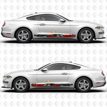 V6 Mustang Checkered Flag Flame Inspired Side Door Rocker Panel Vinyl Decals Stickers for Ford Mustang 3