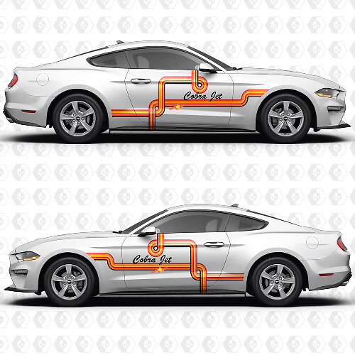 Old School Typography Stripe Cobra Jet Side Door Vinyl Decals Stickers for Ford Mustang