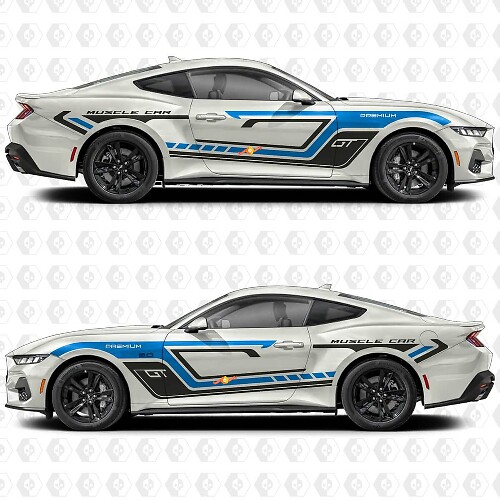 GT Classic Muscle Car Premium Stripes Side Door Vinyl Decals Stickers for Ford Mustang 1