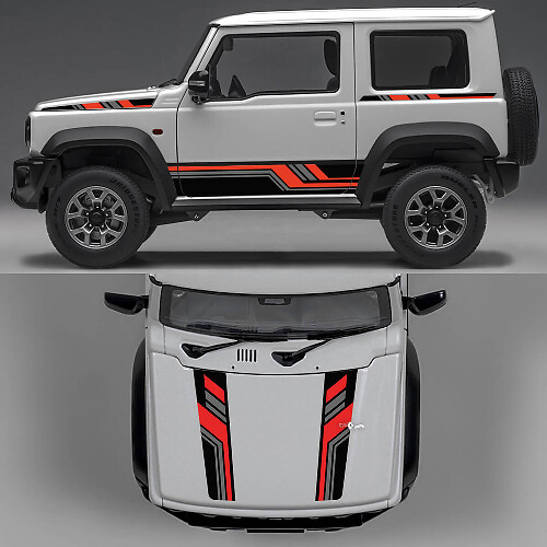  Rhino Edition Abstract Lines Graphic Side Doors and Hood Vinyl Decals 2 for Suzuki Jimny