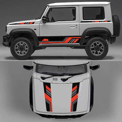  Rhino Edition Abstract Lines Graphic Side Doors and Hood Vinyl Decals 3 for Suzuki Jimny 1