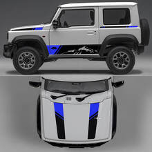 Rhino Edition Mountains Abstract Lines Graphic Side Doors and Hood Vinyl Decals for Suzuki Jimny 2