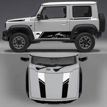 Rhino Edition Mountains Abstract Lines Graphic Side Doors and Hood Vinyl Decals for Suzuki Jimny 3