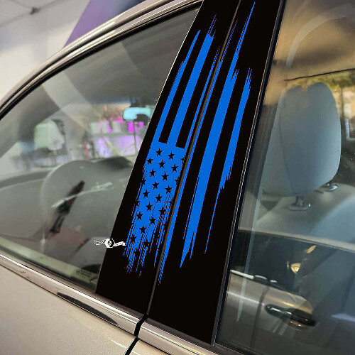 Distressed American Flag Pillar Door Vinyl Decal Sticker