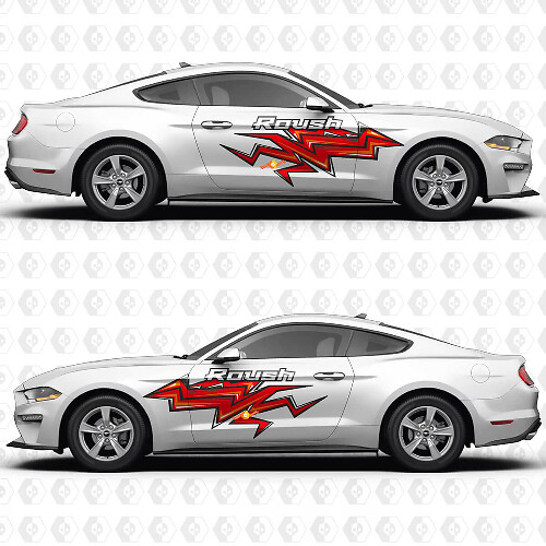Roush Lightning Bolt Stripe Side Door Vinyl Decal Sticker Graphics for Ford Mustang