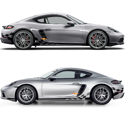 Rocker Panel Сheckered Flag Side Stripes Graphics Decal For Porsche 718 Cayman