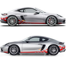 Rocker Panel Сheckered Flag Side Stripes Graphics Decal For Porsche 718 Cayman 2