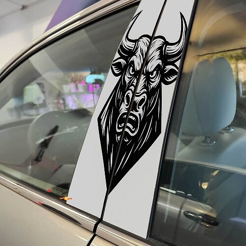 Angry Bull Head Pillar Doors Vinyl Decal Sticker