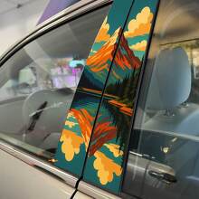 Retro Style Mountain Lake Landscape Pillar Doors Vinyl Decal Sticker 2