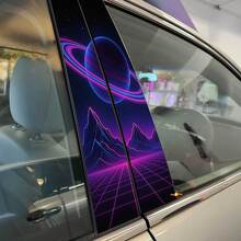 Sci-Fi Style Planet Rings Neon Mountains Pillar Doors Vinyl Decal Sticker 2