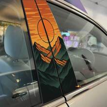 Retro Mountains Sunset Pillar Doors Vinyl Decal Sticker 2