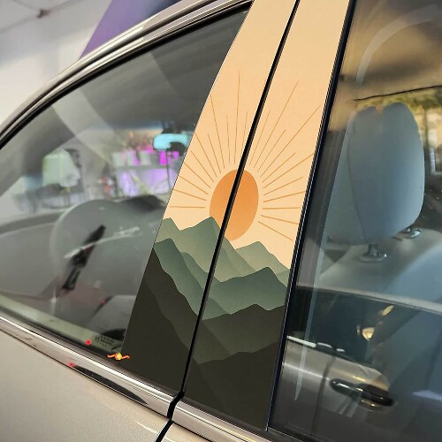 Sunrise Over Mountain Ridge Muted Vintage Tones Pillar Doors Vinyl Decal Sticker