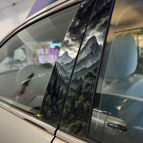 Stormy Sky Wild Forest Mountains Pillar Doors Vinyl Decal Sticker