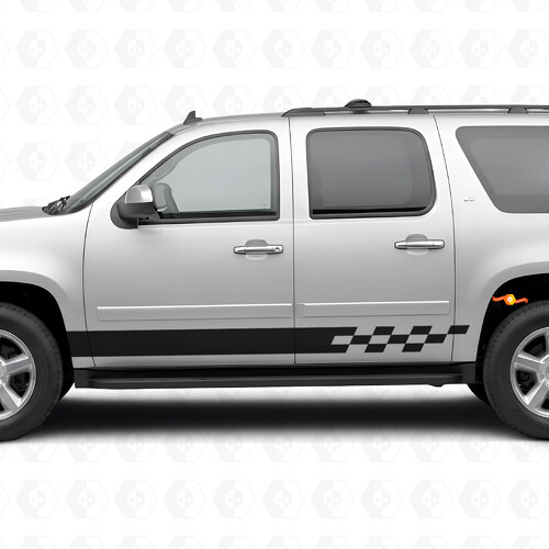 Checkered Lightning Door & Rocker Panel Vinyl Stripes for Chevrolet Suburban GMT900 2007-2014