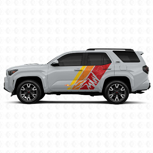 Vintage Mountains Topographic Style Stripes Rear Door Side Vinyl Stickers Decal For Toyota 4Runner 6th Gen