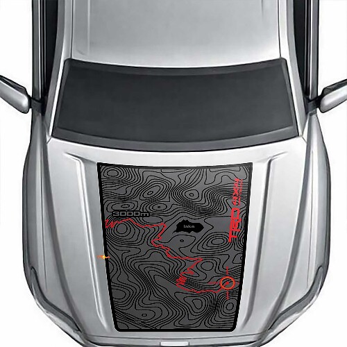 Blackout Topographic Map Adventure trip TRD 4x4 Off Road Vinyl Hood Decal Sticker for Toyota Tacoma 2024 and up