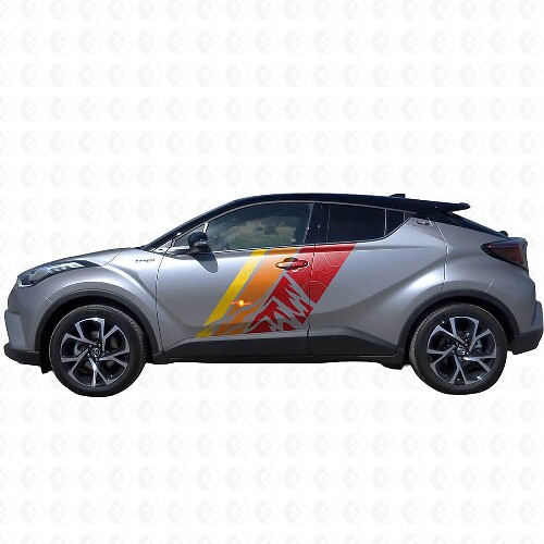 Mountains Topographic Map Vintage Style Stripes Side Vinyl Stickers Decal For Toyota C-HR 2014 1